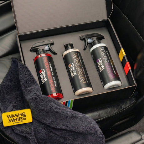 WASH&WHIPS MotoPro Motorcycle Detailing Kit - Bug Remover, Leather Care, Ceramic Spray - Xtrusion Overland