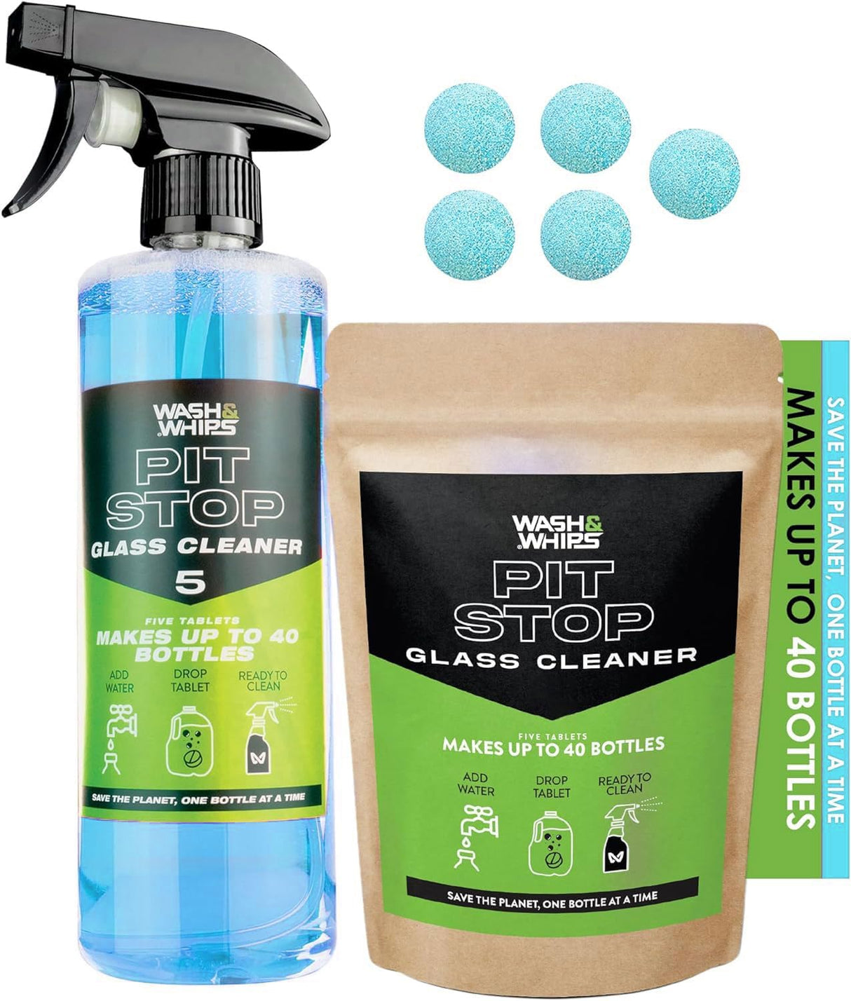 WASH&WHIPS Pit Stop Glass Cleaner / All Surface Cleaner Refill Tablets (Makes 5 Gallons) - Xtrusion Overland