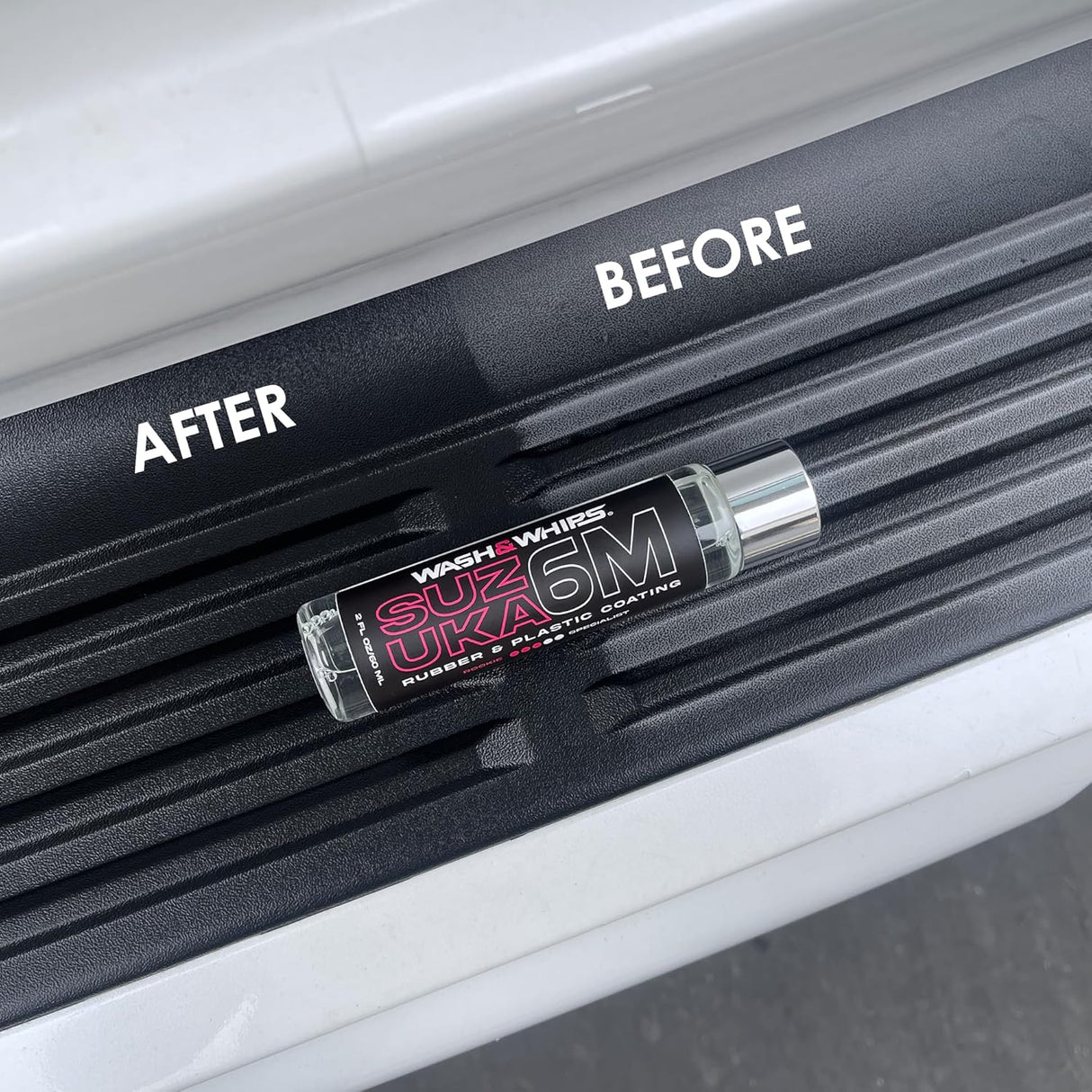WASH&WHIPS Suzuka 6M Rubber & Plastic Coating for Cars, Restores and Brings Back Black - Concentrated Formula Non-Greasy, 60ml - Xtrusion Overland
