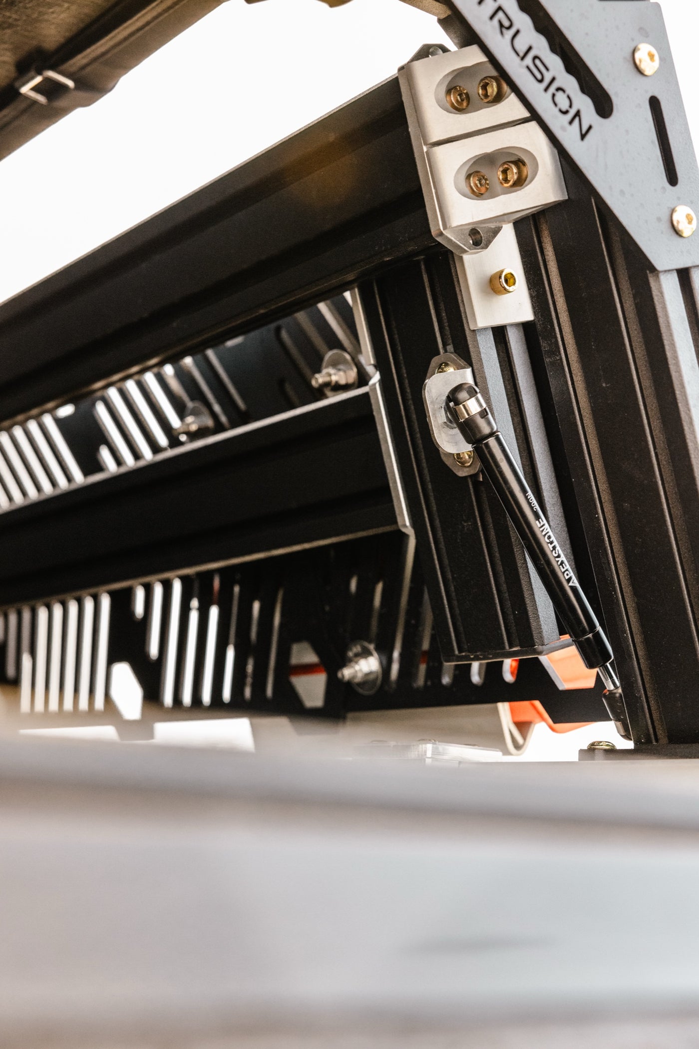CNC billet brackets, T-slot rails and stainless hardware on the XTR1 bed rack