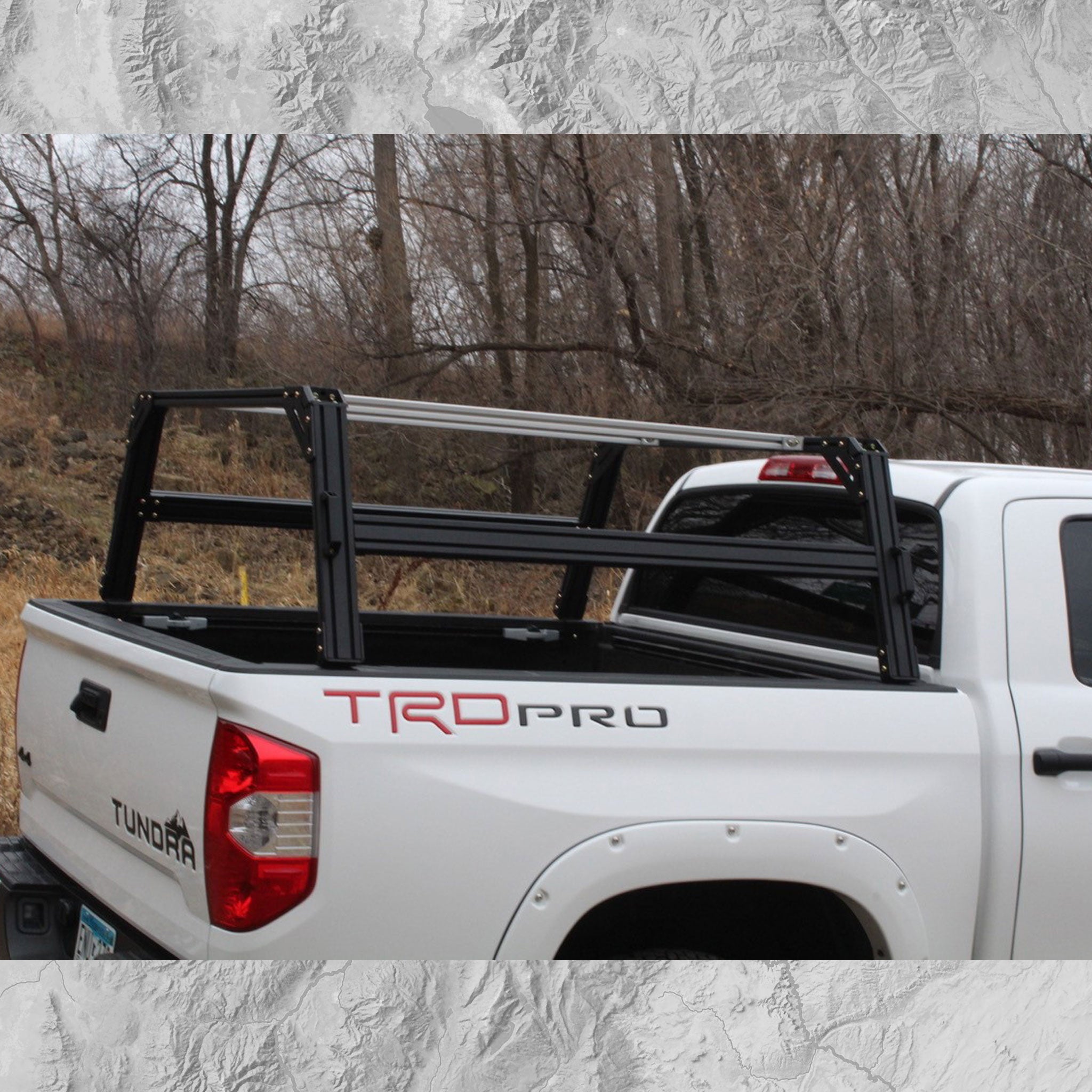 Toyota Tundra with basic Xtrusion Overland XTR1 Bed Rack and Off-Road corner plates.