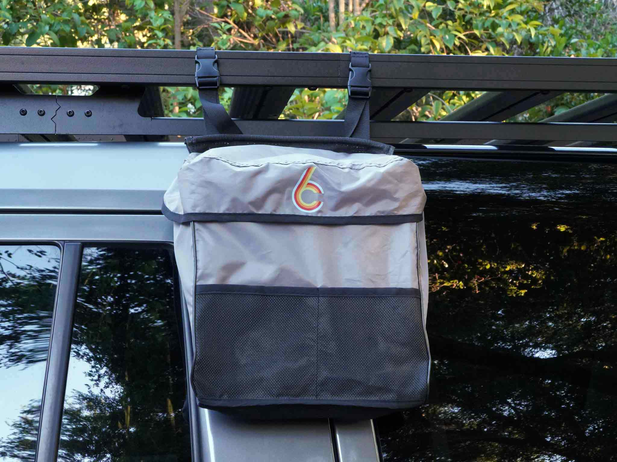 ReV Tent Shoe Bag hanging from roof  rack  roof top tent ground tent by C6 Outdoor